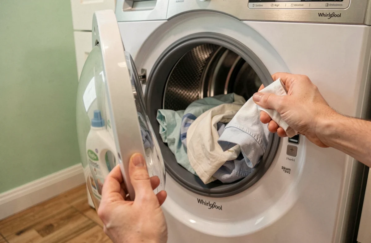 Chargement du tambour d'un lave-linge Whirlpool 6th Sense 9kg pour le premier démarrage
