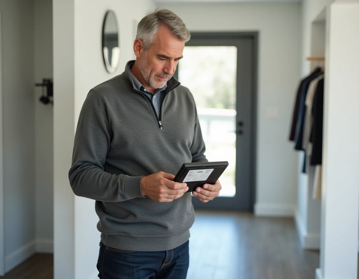 Homme tenant une boîte à clé à code dans ses mains et lisant les instructions