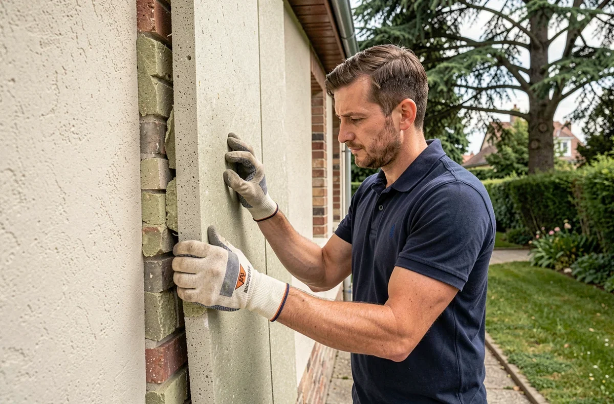 Technicien installant une isolation thermique lors d'une rénovation énergétique à Thaon-les-Vosges