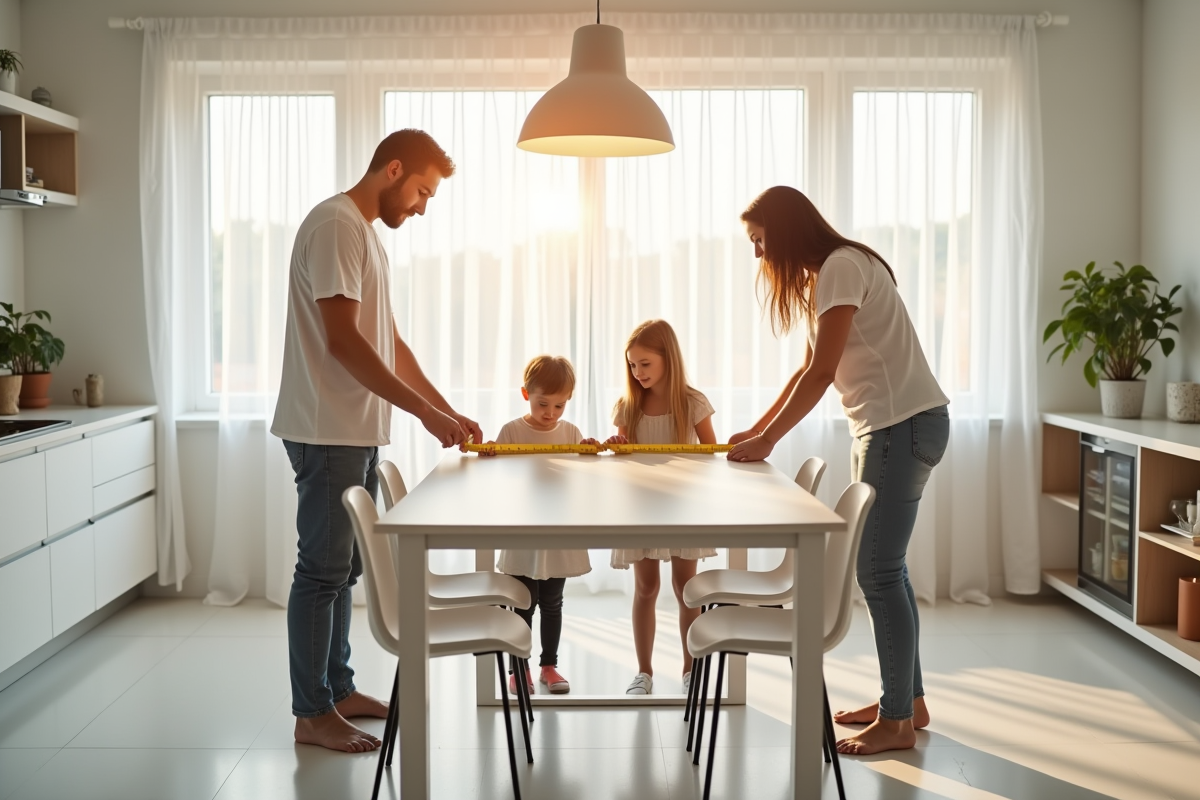 Famille mesurant la hauteur d