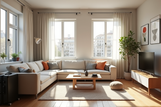 Salon moderne lumineux pour location courte séjour